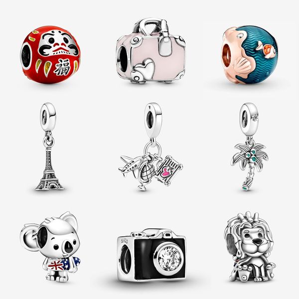 925 Sterling Silver Dangle Charm Camera Madera Balobo de oro Rosa Rosa Persona Fit Pandora Charms Pulsera Diy Accesorios de joyería