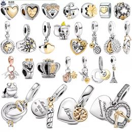 925 Sterling Silver Dange charme Circulaire kralen Gouden hartvormige verjaardagskaarsen Kandel Bead voor Pandora Charms Authentieke 925 Silver Beads