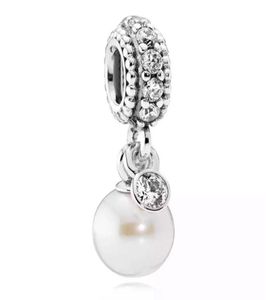 925 Sterling Silver Dange Charm Clear CZ White Pearl Pendant Beads Bead Fit Charmel Bracelet Des Juwelen Accessoires8175556