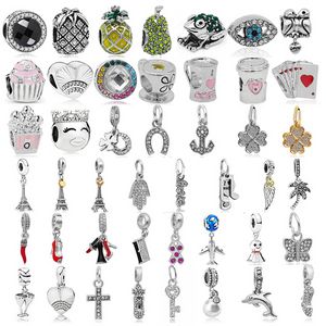 925 Sterling Silver Dangle Charm Couleur Tasse à Café Gâteau Chili Croix Amour Dauphin Dangle Pendentifs Perle Fit Pandora Charms Bracelet DIY Bijoux Accessoires