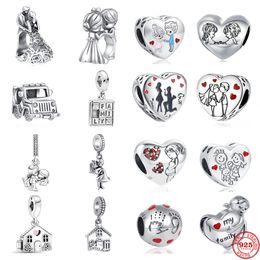 925 Sterling Silver Dangle Charm Couples Famille Voiture De Mariage Perle Fit Pandora Charms Bracelet DIY Bijoux Accessoires