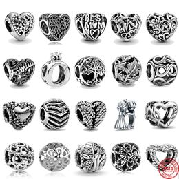 Abalorio colgante de Plata de Ley 925, corona, mamá, amor, corazón, árbol de la vida, cuentas DIY, abalorios aptos para pulsera Pandora, accesorios de joyería DIY