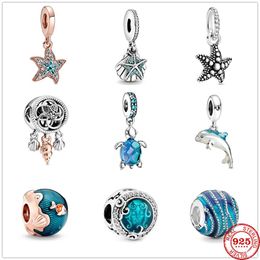 925 plata esterlina cuelga el encanto lindo delfín concha estrella de mar colgante DIY granos del grano Fit Pandora Charms pulsera DIY accesorios de joyería