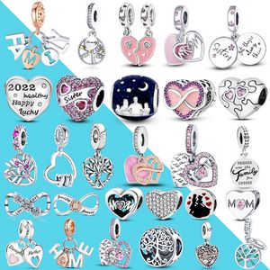 925 Sterling Silver Dange Charm Diy Heart Shape Charms For Mom Son Daughter Sister Friend Bead Fit armband sieraden accessoires