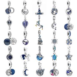 925 Sterling Silver Dangle Charm Terre Montgolfière Bleu Pendentif Série Perles Convient Perle Fit Pandora Charms Bracelet DIY Bijoux Accessoires