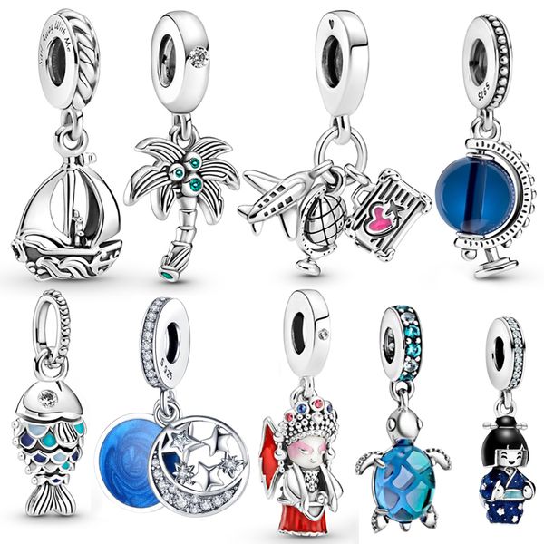 925 argent sterling enrôle charme poisson poupée avion navire globe perles perles fit pandora charmes bracelet bricolage joaillerie accessoires