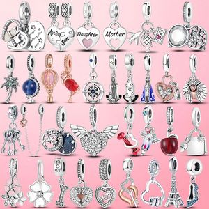 Abalorio colgante de plata de ley 925, cuentas de brújula de corazón, compatible con pulsera Pandora, accesorios de joyería DIY