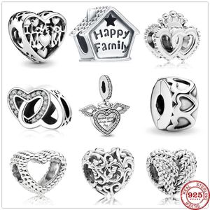 925 Sterling Silver Dangle Charm Forever Family Regal of Heart Love Mom Perles Perle Fit Pandora Charms Bracelet DIY Bijoux Accessoires