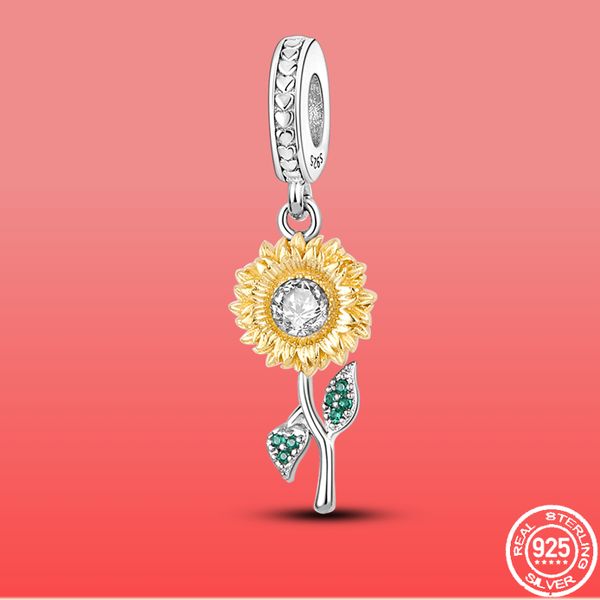 925 Sterling Silver Dangle Charm Or Couleur Perles De Tournesol Perle Fit Pandora Charms Bracelet DIY Bijoux Accessoires