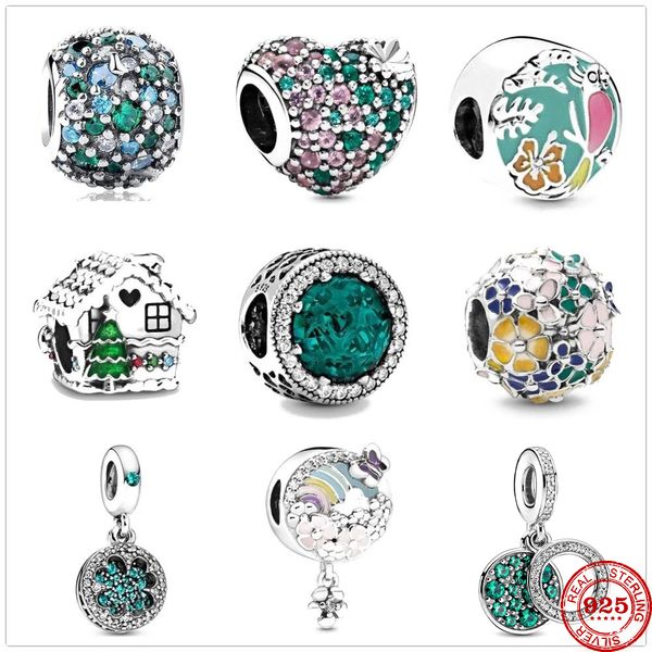 925 Sterling Silver Dangle Charm Green Ocean Mosaic Ball todo es posible colgante Beads Bead Fit Pandora Charms Bracelet DIY Jewelry Accessories