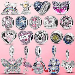 925 Sterling Silver Dangle Charm Coeur Papillon CZ Infini Chien Patte Flamingo Perles Perle Fit Pandora Charms Bracelet DIY Bijoux Accessoires
