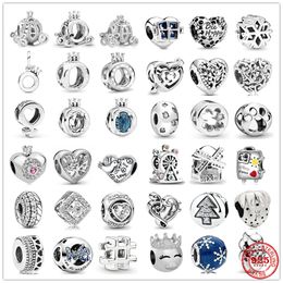 Plata de ley 925 cuelga el encanto del corazón de la pata de la noria claro copo de nieve corona brillante grano ajuste Pandora encantos pulsera DIY accesorios de joyería