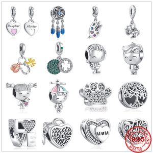 925 Sterling Silver Dangle Charm Coccinelle Trèfle Serrure Coeur Pendentif Perles Perle Fit Pandora Charms Bracelet DIY Bijoux Accessoires