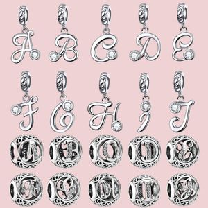 925 Sterling Silver Dangle Charm Lettre A-Z Alphabet Charme Nom Perles Perle Fit Pandora Charms Bracelet DIY Bijoux Accessoires