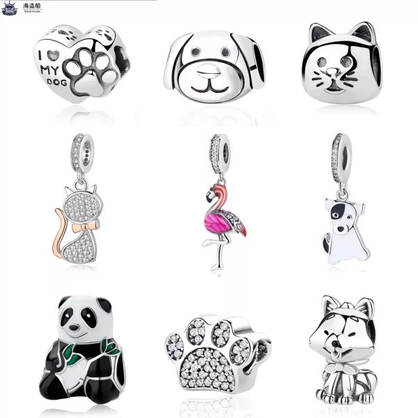 925 Sterling Silver Dangle Charm Amour Chien Chat Patte Panda Tortue Pendentif Perle Pour pandora charmes authentiques 925 perles en argent