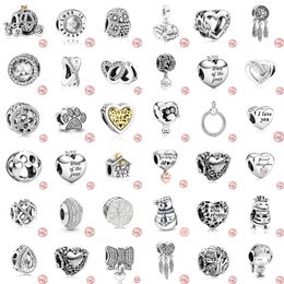 925 Sterling Silver Dangle Charm Love Heart Crystal y Cute Birds Animals Beads Bead Fit Pandora Charms Bracelet DIY Jewelry Accessories