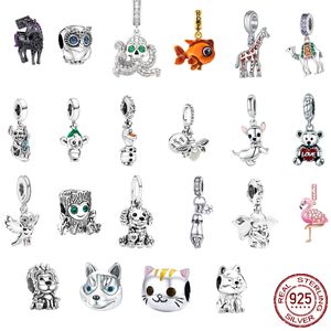 925 Sterling Silver Dangle Charm Amour Animaux Chat Panda Lion Animal Pendentif Perles Perle Fit Pandora Charms Bracelet DIY Bijoux Accessoires