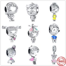 925 Sterling Silver Dangle Charm Lovely Little Boy amp Bead Fit Pandora Charms Bracelet DIY Jewelry Accessories