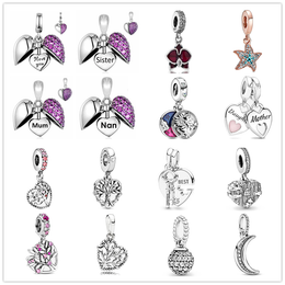 Charm-Anhänger aus 925er-Sterlingsilber, magisches Einhorn, rosa Herz, Stammbaum, Perlen, passend für Pandora-Charm-Armbänder, DIY-Schmuckzubehör