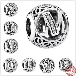 Abalorio colgante de plata de ley 925, cuentas de Metal con 26 letras, cuentas aptas para pulsera Pandora, accesorios de joyería DIY