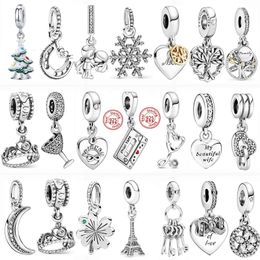 925 Sterling Silver Dangle Charm Moon Tree Snowflake Crown Cup Bead Fit Pandora Charms Armband DIY Sieraden Accessoires