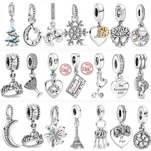 Abalorio colgante de Plata de Ley 925, árbol de luna, copo de nieve, copa de corona, abalorio compatible con pulsera Pandora, accesorios de joyería DIY