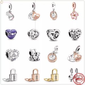 925 Sterling Silver Dange Charm Mother Day Mom Hart Lock Pendant Diy Fine Beads Bead voor Pandora Charms Sterling Silver Beads