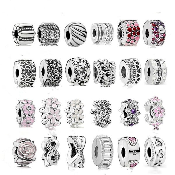 925 Plata esterlina Dangle Charm Regalo del día de la madreMulan Flower Spacer y Daisy Fixing Buckle Bead Fit Pandora Charms Bracelet Accesorios de joyería DIY