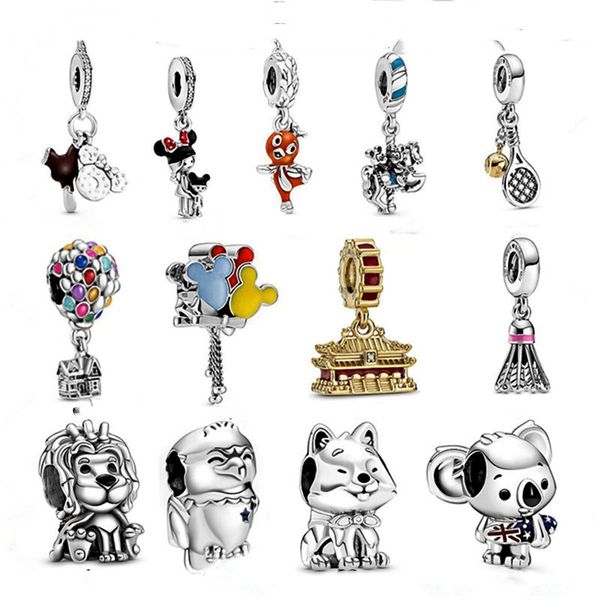 925 Sterling Silver Dangle Charm Cadeau Fête Des Mères Animal De Bande Dessinée Badminton Bâton Ballon Perle Fit Pandora Charms Bracelet DIY Bijoux Accessoires