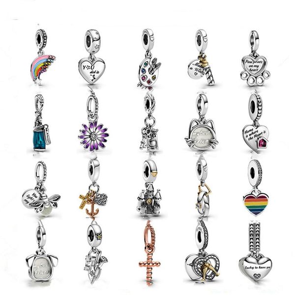 925 Sterling Silver Dangle Charm Regalo del día de la madre Nuevo Rainbow Lavender Crisantemo Bead Fit Pandora Charms Pulsera DIY Accesorios de joyería