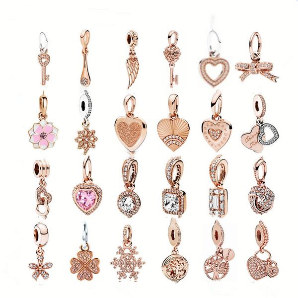 925 Sterling Silver Dangle Charm Regalo del día de la madre Rose Gold Life Leaf Hanger Snowflake Bead Fit Pandora Charms Pulsera DIY Accesorios de joyería