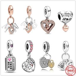 925 Sterling Silver Dange Charm Mum Familie Letters Love Coupon Lock Pendant Beads Bead Fit Pandora Charms Bracelet Diy Sieraden Accessoires