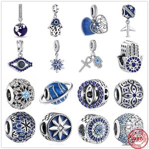 925 Sterling Silver Dangle Charm Nouveau Bleu Zircone Terre Avion Flocon De Neige Pendentif Perles Perle Fit Pandora Charms Bracelet DIY Bijoux Accessoires