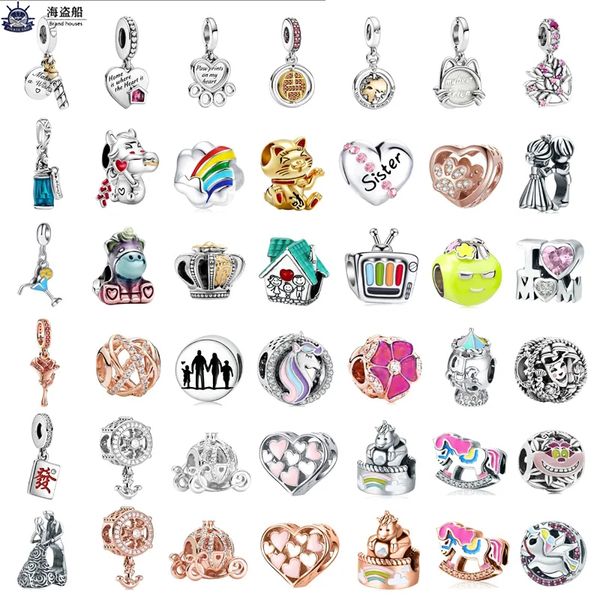 925 Sterling Silver Dangle Charm New Fashion Charm Original Golden Lucky Cat Rainbow TV Perle pour Pandora Charms Authentique 925 Perles En Argent