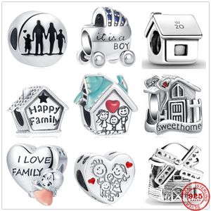 925 Sterling Silver Dange Charm Nieuw gelukkig Familie Babyauto Sweet Home I Love My Family Beads Bead Fit Pandora Charms Bracelet Diy Sieraden Accessoires