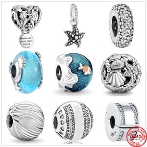 925 Sterling Silver Dangle Charm New Ocean Series Shell Starfish Glass Murano Beads Bead Fit Pandora Charms Pulsera DIY Accesorios de joyería