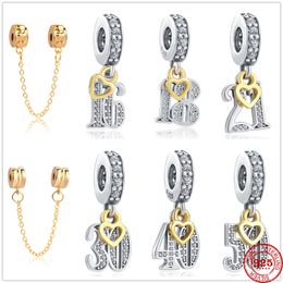 925 Sterling Silver Dangle Charm Numéros 16 18 21 30 40 50 Pendentif Perles Perle Fit Pandora Charms Bracelet DIY Bijoux Accessoires