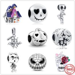 925 Sterling Silver Ciondola Charm Zucca Teschio Demone Perline Bead Fit Pandora Charms Bracciale Accessori gioielli fai da te