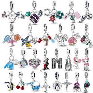 925 plata esterlina cuelga el encanto r color niño niña avión estrella cuentas de viaje ajuste pandora encantos pulsera DIY accesorios de joyería