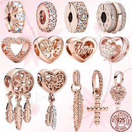 925 Sterling Silver Dangle Charm Rose Gold Spirituele Dreamcatcher Heart Beads Fit Originele Pandora Armband Sieraden Gift