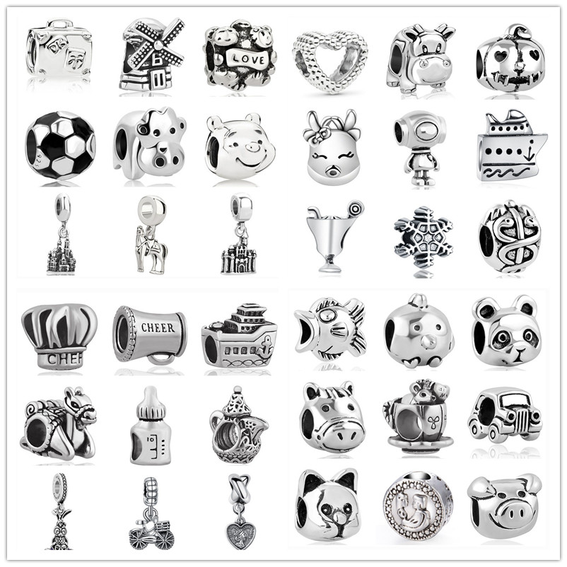 925 Ayar Gümüş Dangle Charm gümüş renk 1 adet çanta aşk pumpkim futbol fırıldak kedi araba balık kuş Boncuk Fit Pandora Charms Bilezik DIY Takı Aksesuarları