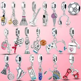 Abalorio colgante de Plata de Ley 925 para zapatos de Skate, cuentas de fútbol, compatible con pulsera Pandora, accesorios de joyería DIY