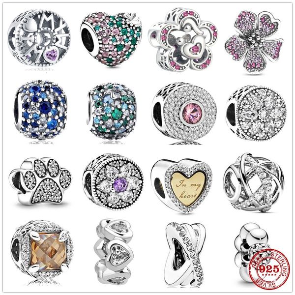 925 Plata de Ley Cuelga El Encanto Espumoso Impresión de la Pata Océano Mosaico Bolas Granos Fit Pandora Charms Pulsera DIY Accesorios de Joyería