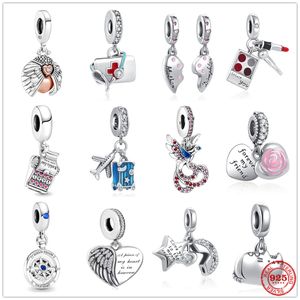 Abalorio colgante de Plata de Ley 925 con brújula giratoria, cuentas para máquina de escribir, compatible con pulseras Pandora, accesorios de joyería DIY