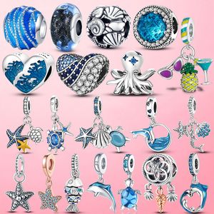 925 Sterling Silver Dange charme zeester turtle shell dolfijn kralen kralen fit pandora charmes armband DIY sieraden accessoires