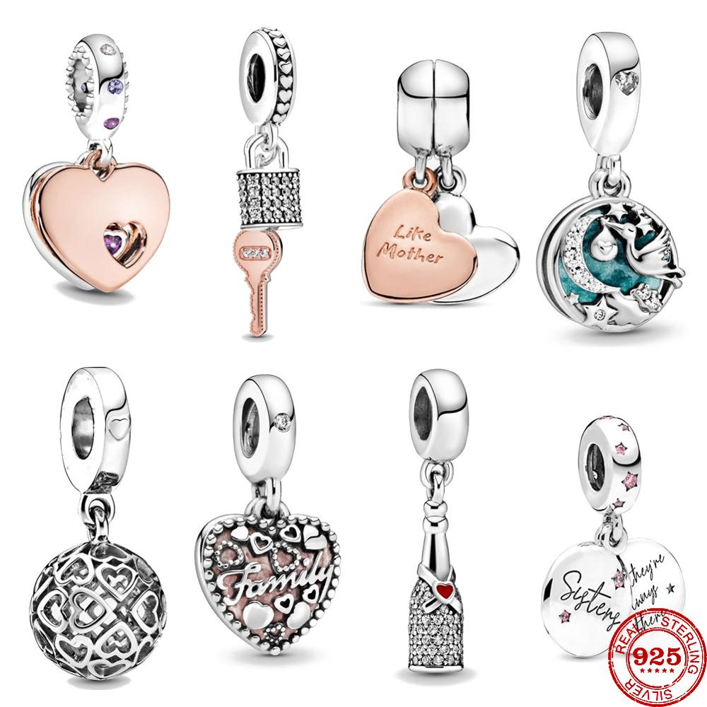 925 Sterling Silber Baumelnder Charm Funkelnde Sterne Mama Schwester Perlen Bead Fit Pandora Charms Armband DIY Schmuck Zubehör