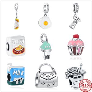 Abalorio colgante de Plata de Ley 925, batidor de huevo, rollo de pollo, cuentas de cerveza, compatible con pulsera Pandora, accesorios de joyería DIY