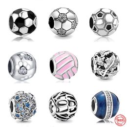 925 Sterling Silver Dangle Charm Femmes Perles Haute Qualité Bijoux Cadeau En Gros Nouveau Football Pendentif Volleyball Perle Fit Pandora Bracelet DIY