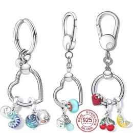 925 plata esterlina cuelga el encanto de las mujeres cuentas de joyería de alta calidad regalo al por mayor momentos bolsa colgante llavero conjunto de cuentas ajuste pandora pulsera DIY