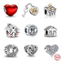 925 Sterling Silver Dangle Charm Women Beads Regalo de joyería de alta calidad Venta al por mayor House Family Bead Love Bead Fit Pandora Charms Bracelet DIY 01161